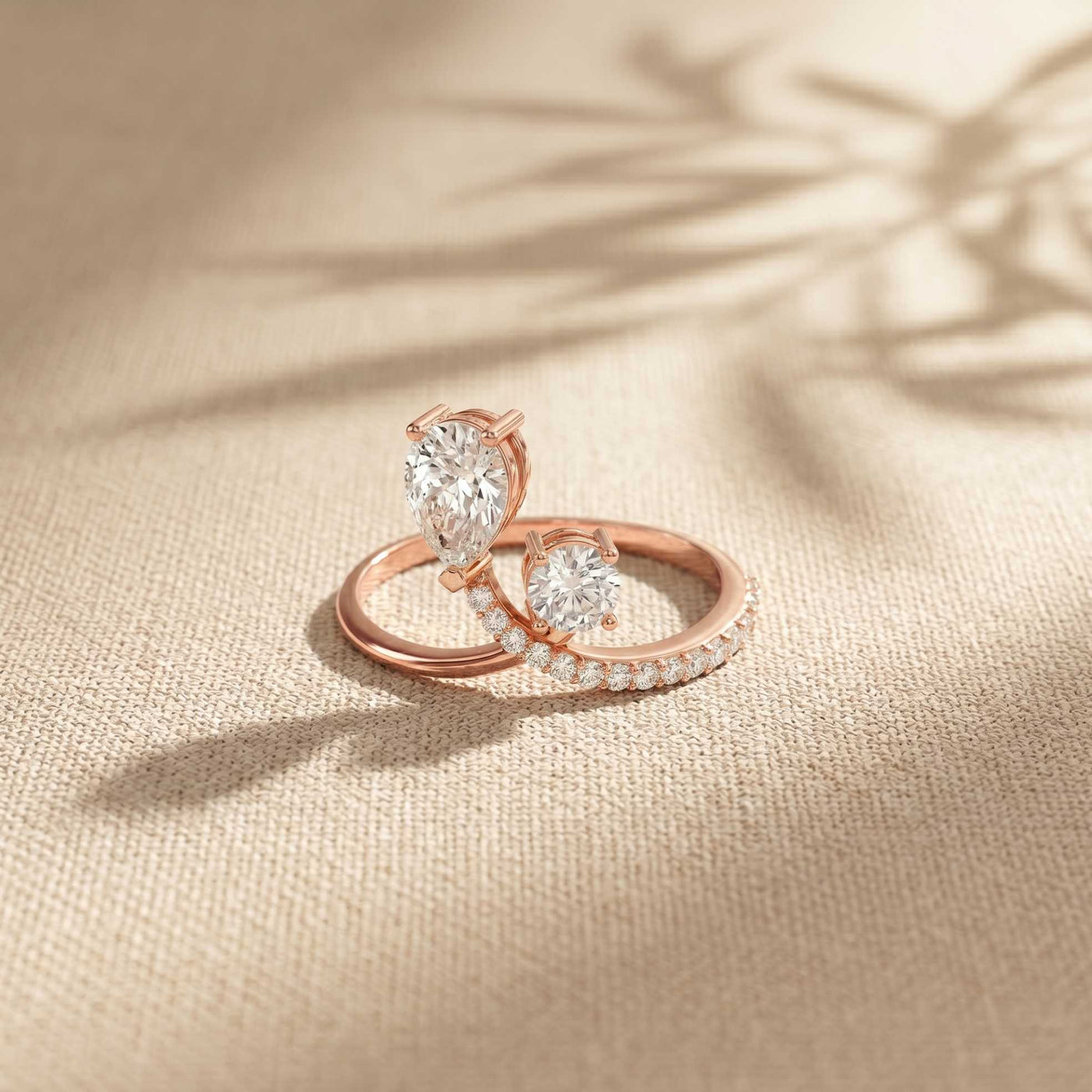 0.90 Ct Pear & Round Cut Moissanite Bypass Toi et Moi Ring