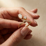 0.90 Ct Pear & Round Cut Moissanite Bypass Toi et Moi Ring