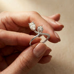 0.90 Ct Pear & Round Cut Moissanite Bypass Toi et Moi Ring