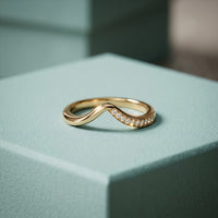 0.06 Ct Round Cut Moissanite Wave Band Ring Gold