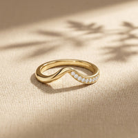 0.06 Ct Round Cut Moissanite Wave Band Ring Gold