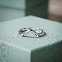 0.06 Ct Round Cut Moissanite Wave Band Ring White