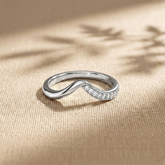 0.06 Ct Round Cut Moissanite Wave Band Ring White