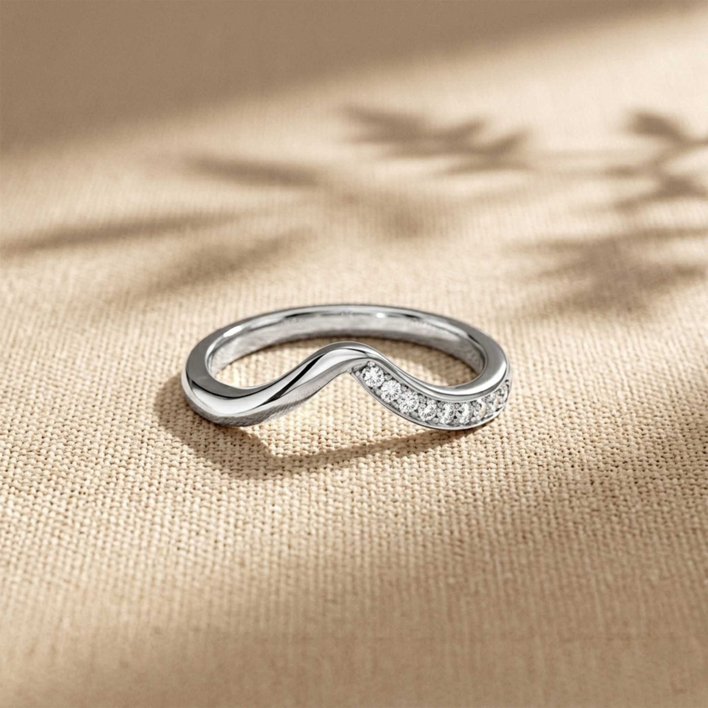 0.06 Ct Round Cut Moissanite Wave Band Ring White