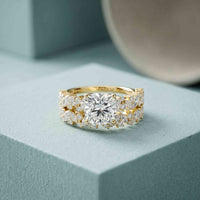 3.70 Ct Cushion Cut Moissanite Marquise & Round Accent Ring for Women Gold