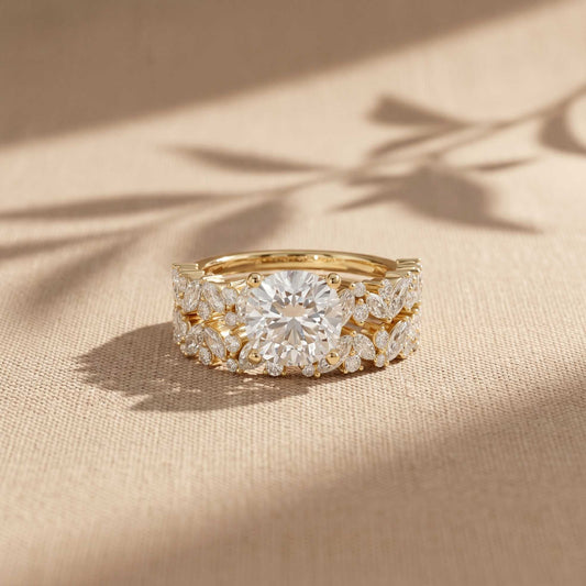 3.70 Ct Cushion Cut Moissanite Marquise & Round Accent Ring for Women Gold