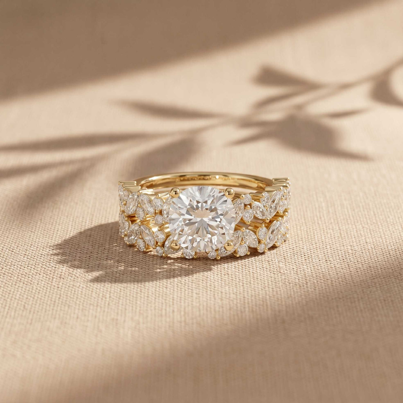 3.70 Ct Cushion Cut Moissanite Marquise & Round Accent Ring for Women Gold