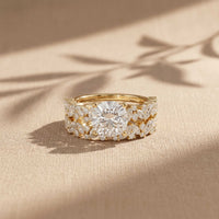 3.70 Ct Cushion Cut Moissanite Marquise & Round Accent Ring for Women Gold