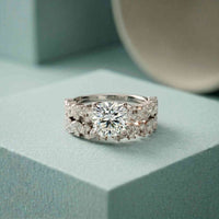 3.70 Ct Cushion Cut Moissanite Marquise & Round Accent Ring for Women White