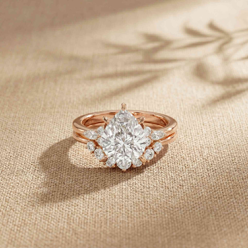 2.95 Ct Pear Cut Moissanite Radiant Crown Ring for Women