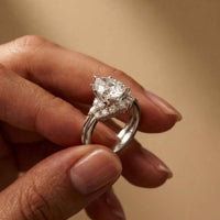 2.95 Ct Pear Cut Moissanite Radiant Crown Ring for Women