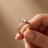 2.40 Ct Cushion Cut Moissanite Vintage Accent Bridal Ring Set for Women Rose Gold
