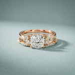 2.40 Ct Cushion Cut Moissanite Vintage Accent Bridal Ring Set for Women Rose Gold