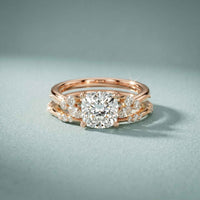 2.40 Ct Cushion Cut Moissanite Vintage Accent Bridal Ring Set for Women Rose Gold