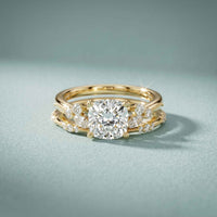 2.40 Ct Cushion Cut Moissanite Vintage Accent Bridal Ring Set for Women Gold