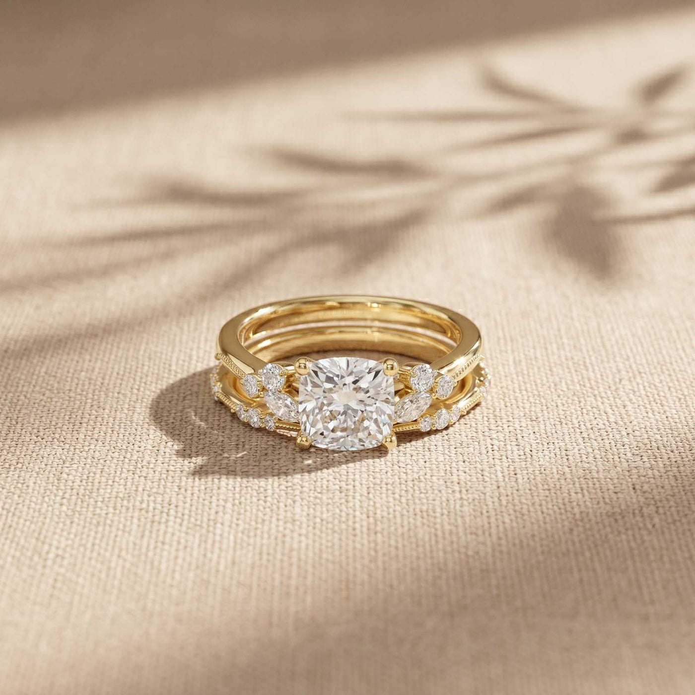 2.40 Ct Cushion Cut Moissanite Vintage Accent Bridal Ring Set for Women Gold