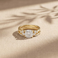 2.40 Ct Cushion Cut Moissanite Vintage Accent Bridal Ring Set for Women Gold