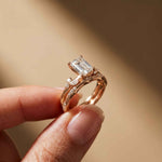 2.40 Ct Emerald Cut Moissanite Vintage Accent Bridal Ring Set for Women Rose Gold