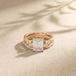 2.40 Ct Emerald Cut Moissanite Vintage Accent Bridal Ring Set for Women Rose Gold