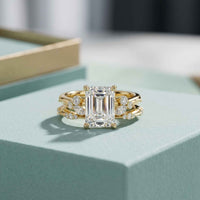 2.40 Ct Emerald Cut Moissanite Vintage Accent Bridal Ring Set for Women Gold
