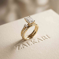 2.40 Ct Emerald Cut Moissanite Vintage Accent Bridal Ring Set for Women Gold
