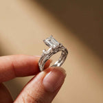2.40 Ct Emerald Cut Moissanite Vintage Accent Bridal Ring Set for Women White