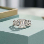 2.40 Ct Emerald Cut Moissanite Vintage Accent Bridal Ring Set for Women White