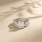 2.40 Ct Emerald Cut Moissanite Vintage Accent Bridal Ring Set for Women White