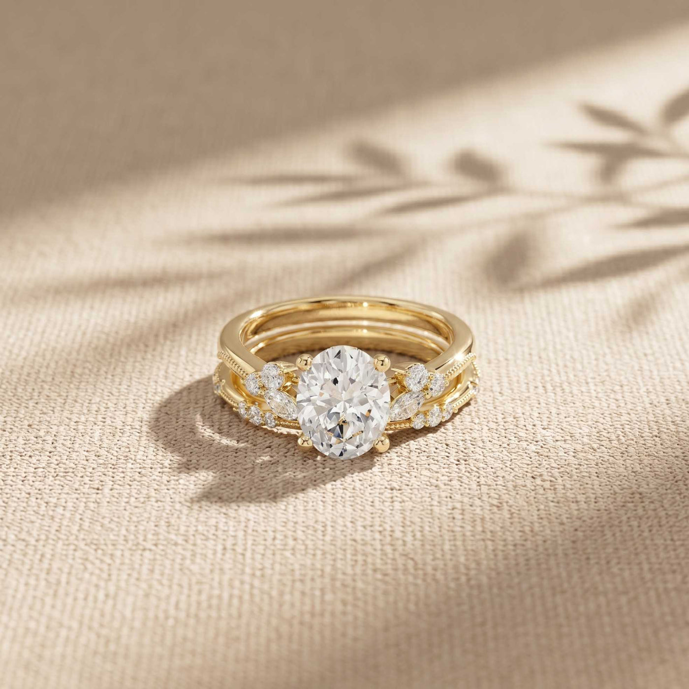 2.40 Ct Oval Cut Moissanite Heirloom Accent Ring Set for Women