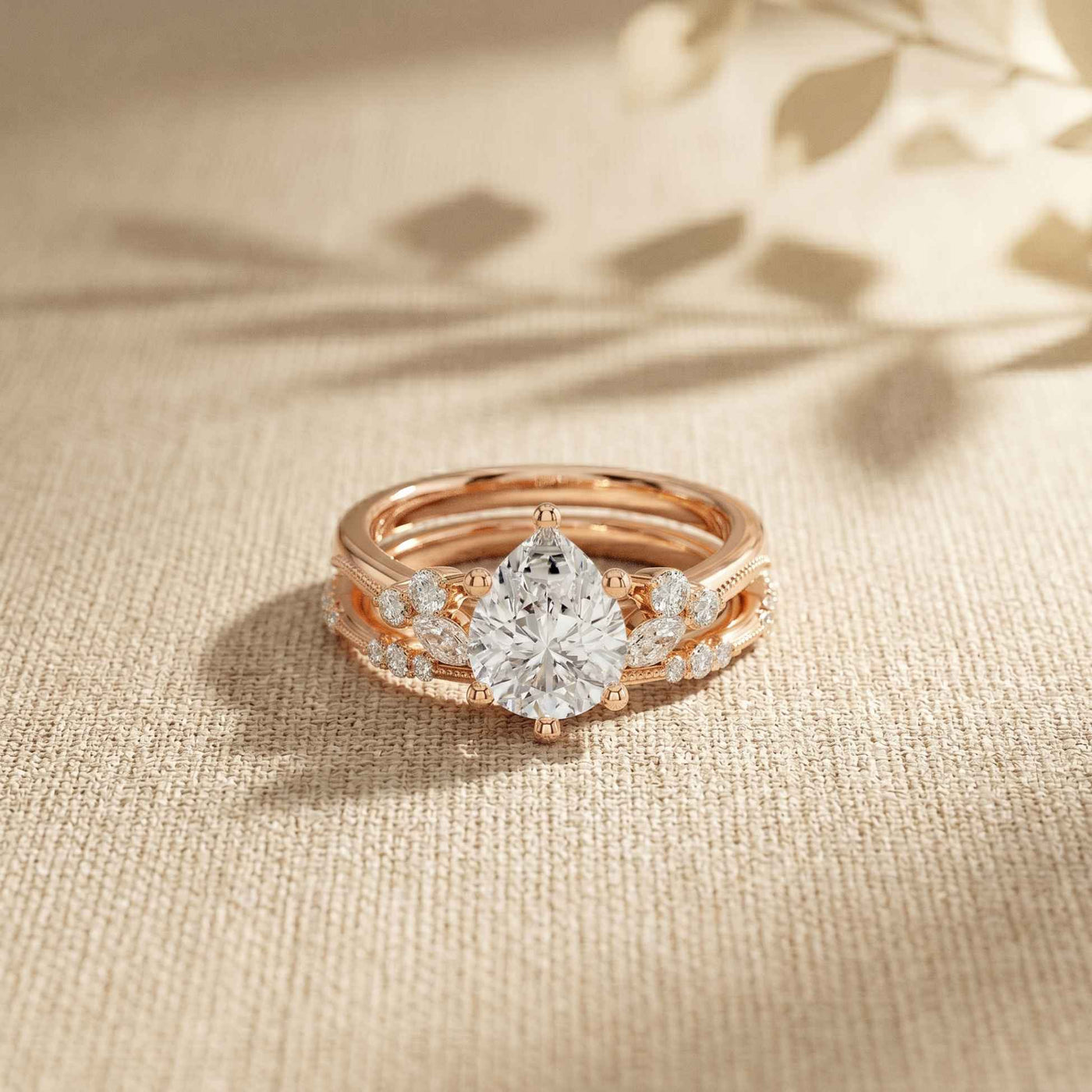 2.40 Ct Pear Cut Moissanite Classic Heritage Ring Set for Women