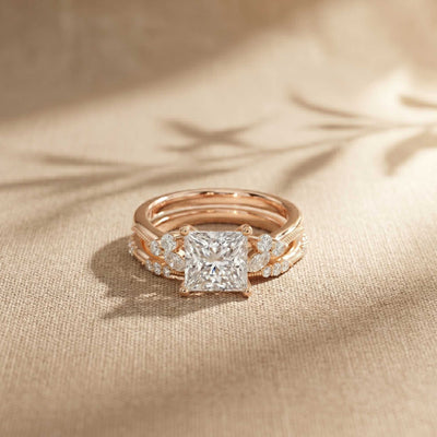 2.40 Ct Princess Cut Moissanite Milgrain Detail Ring Set for Women