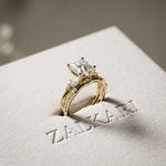 2.40 Ct Princess Cut Moissanite Milgrain Detail Ring Set for Women