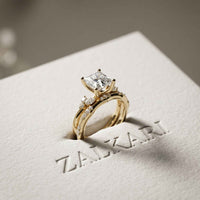 2.40 Ct Princess Cut Moissanite Milgrain Detail Ring Set for Women