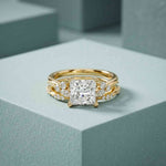 2.40 Ct Princess Cut Moissanite Milgrain Detail Ring Set for Women