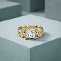 2.40 Ct Princess Cut Moissanite Milgrain Detail Ring Set for Women