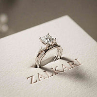 2.40 Ct Princess Cut Moissanite Milgrain Detail Ring Set for Women