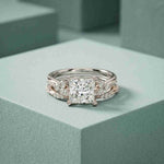 2.40 Ct Princess Cut Moissanite Milgrain Detail Ring Set for Women