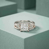 2.40 Ct Princess Cut Moissanite Milgrain Detail Ring Set for Women