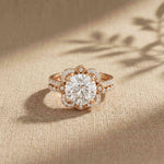 3.55 Ct Round Cut Moissanite Floral Halo Ring Set for Women