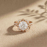 3.55 Ct Round Cut Moissanite Floral Halo Ring Set for Women
