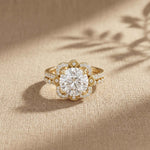 3.55 Ct Round Cut Moissanite Floral Halo Ring Set for Women