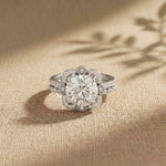 3.55 Ct Round Cut Moissanite Floral Halo Ring Set for Women