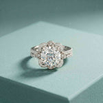 3.55 Ct Round Cut Moissanite Floral Halo Ring Set for Women