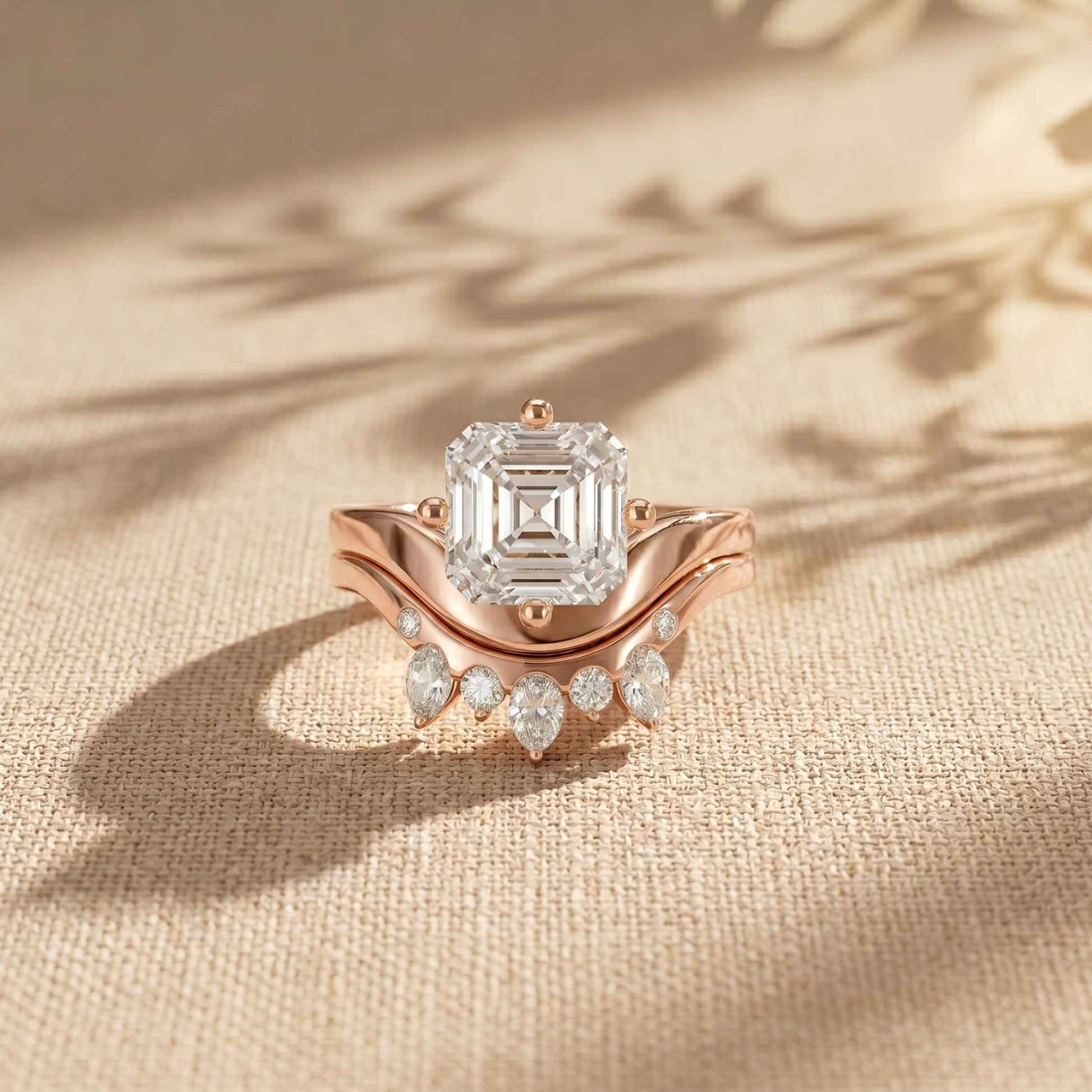 2.85 Ct Asscher Cut Moissanite Crown Accent Ring Set for Women