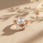 2.85 Ct Asscher Cut Moissanite Crown Accent Ring Set for Women