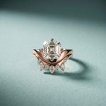 2.85 Ct Asscher Cut Moissanite Crown Accent Ring Set for Women