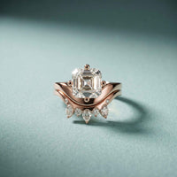 2.85 Ct Asscher Cut Moissanite Crown Accent Ring Set for Women