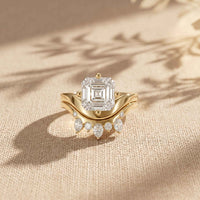 2.85 Ct Asscher Cut Moissanite Crown Accent Ring Set for Women