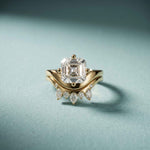 2.85 Ct Asscher Cut Moissanite Crown Accent Ring Set for Women