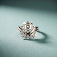 2.85 Ct Asscher Cut Moissanite Crown Accent Ring Set for Women